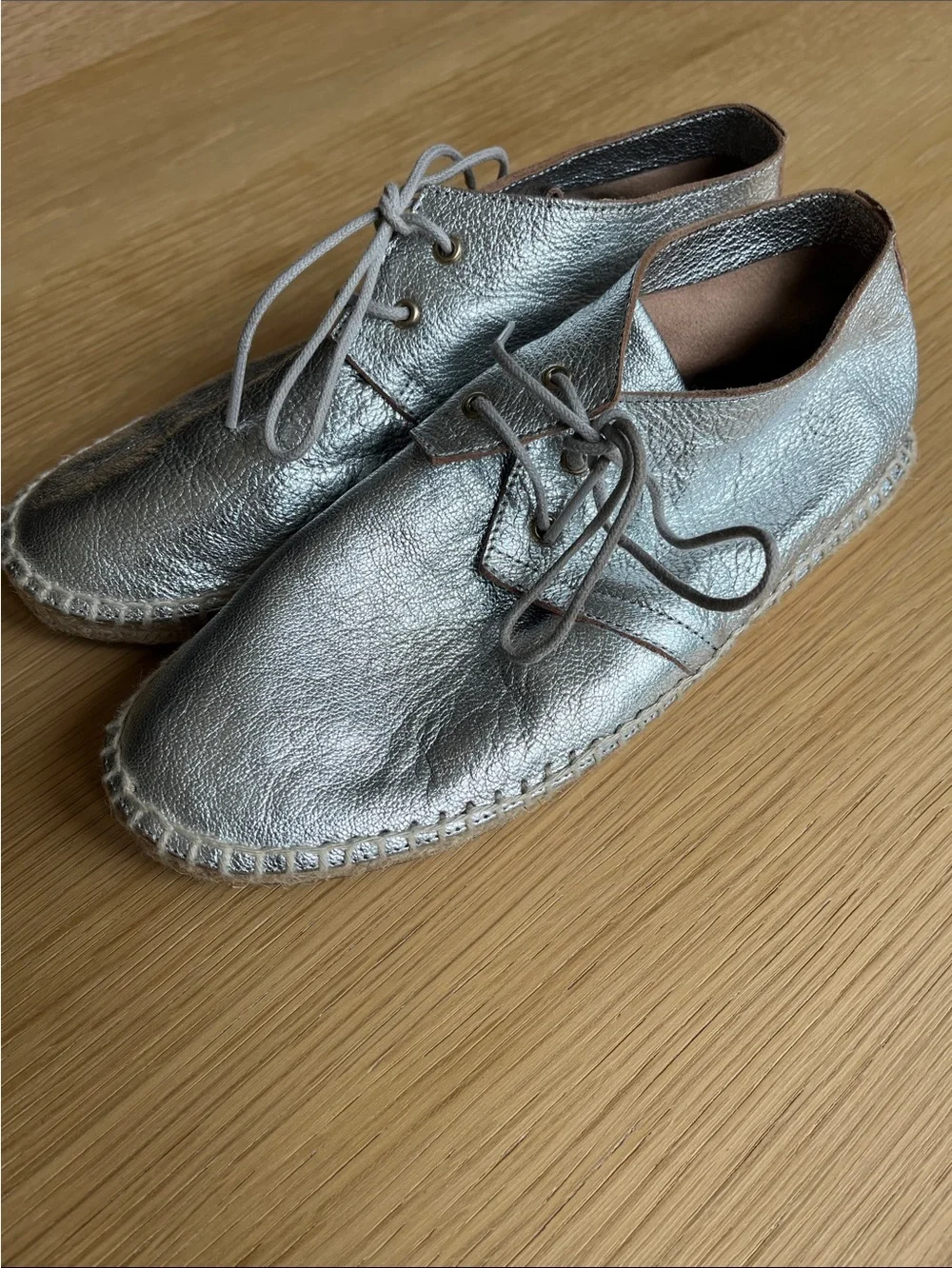 Robert Clergerie Metallic Silver Espadrille Lace-Up Shoes